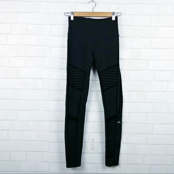 ALO High- Waist Moto Flocked Black Leggings, Women's - Picture 1 of 5